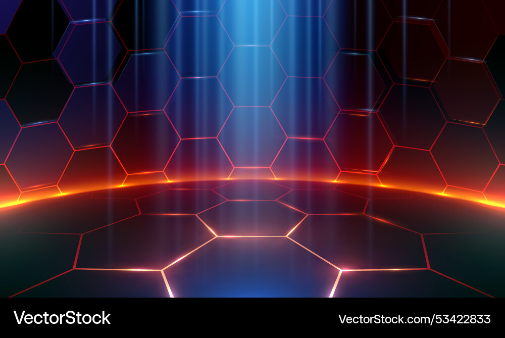 Hexagonal Tech Background with Light Effects Vector Image