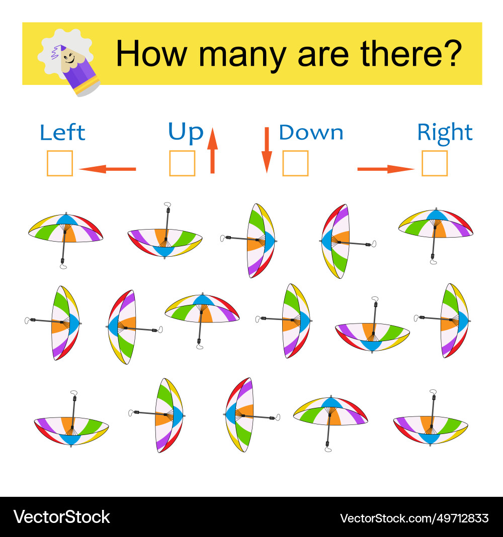 Left or right logic game for kids count how many Vector Image