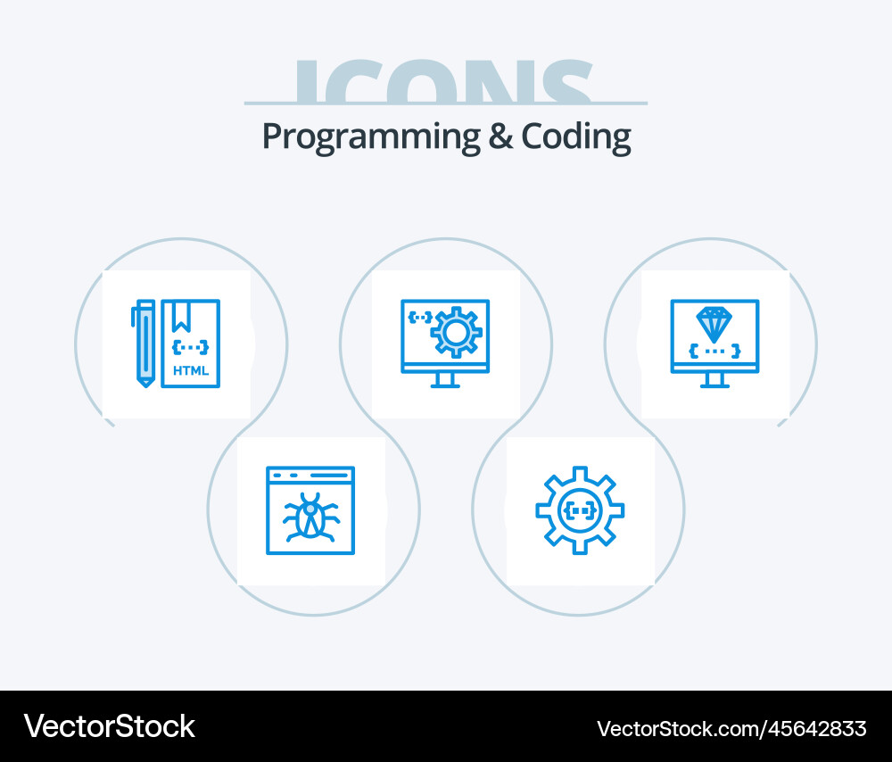 Programming and coding blue icon pack 5 vector image