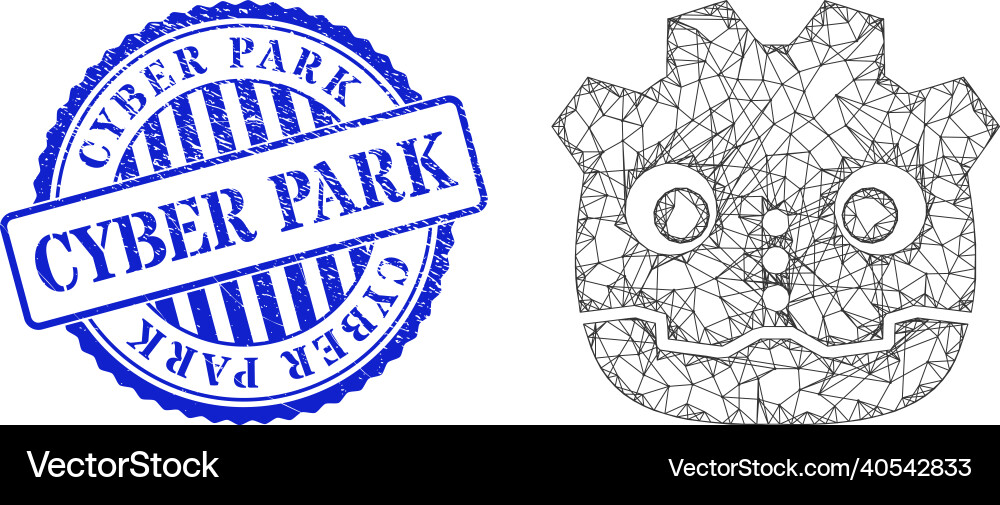 Rubber cyber park badge and network robot head web vector image
