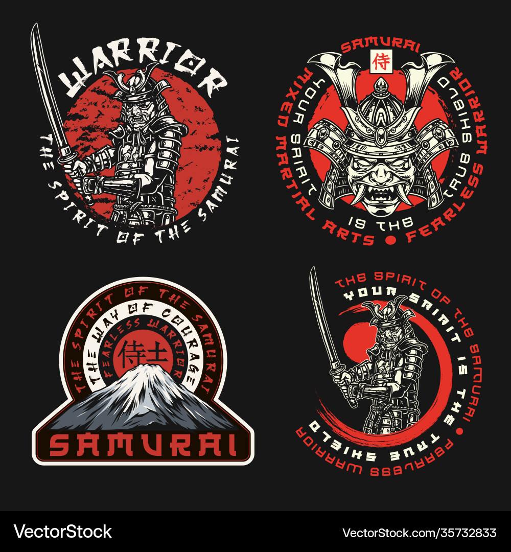 Samurai vintage labels set Samurai vintage labels set vector image