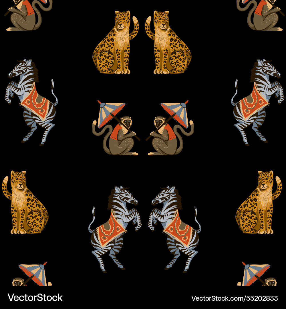 Seamless pattern with zebra leopard and monkey Seamless pattern with zebra leopard and monkey vector image