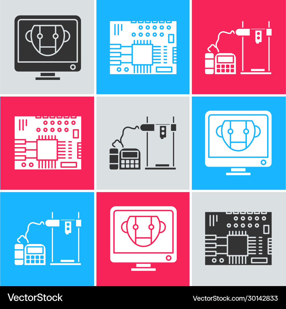 Set bot printed circuit board pcb and 3d printer Set bot printed circuit board pcb and 3d printer vector image