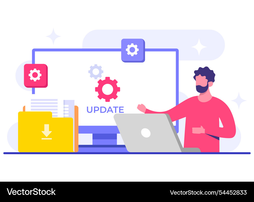 Software engineer updates operating system Software engineer updates operating system Vector Image