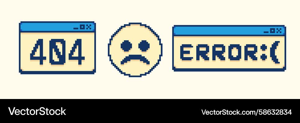 Alter Computer-Browser in 90er Jahren mit 404 Fehlerpixel Alter Computer-Browser in 90er Jahren mit 404 Fehlerpixel Vektorbild