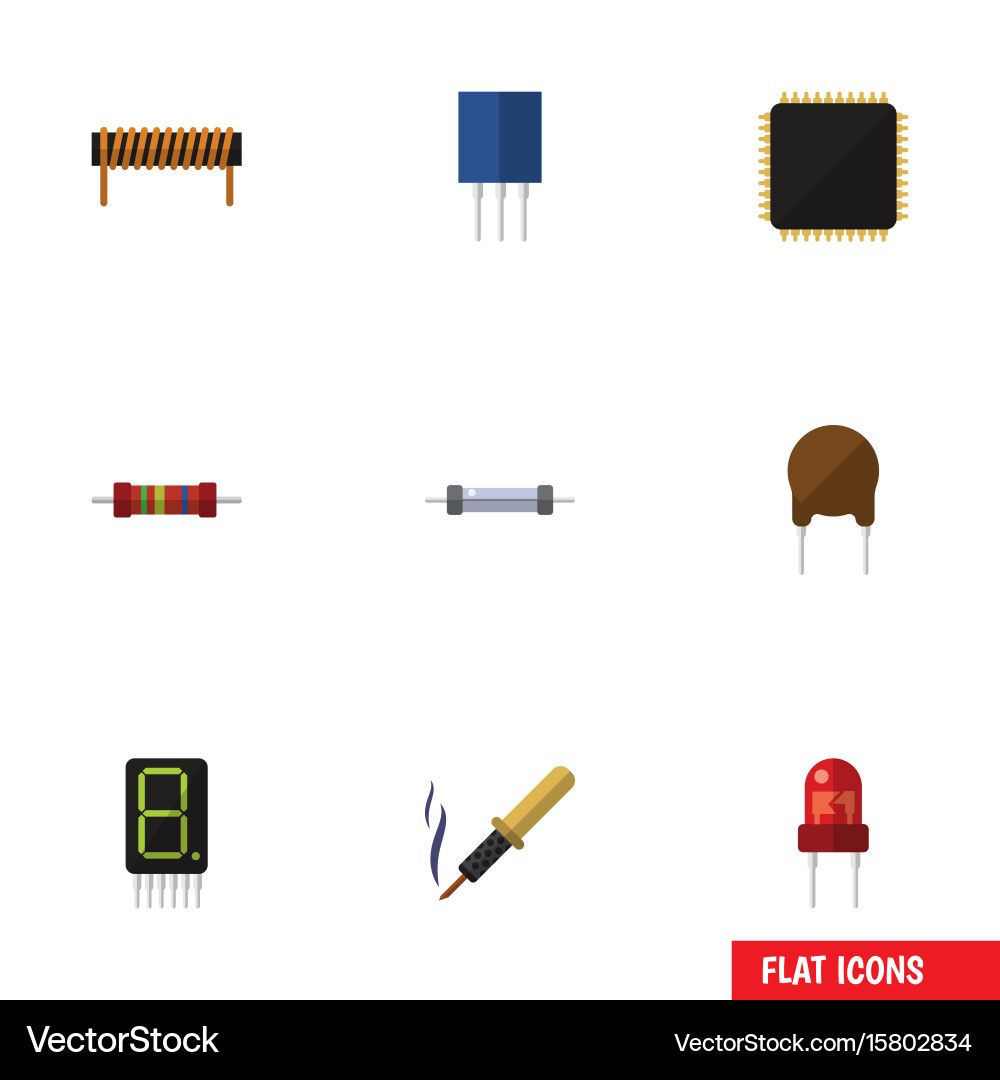 Flat icon technology set of resistor cpu bobbin vector image
