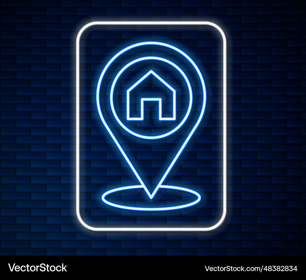 Glowing neon line map pointer with house icon Glowing neon line map pointer with house icon vector image