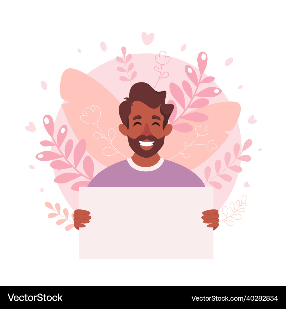 Man holding empty banner smiling Man holding empty banner smiling vector image