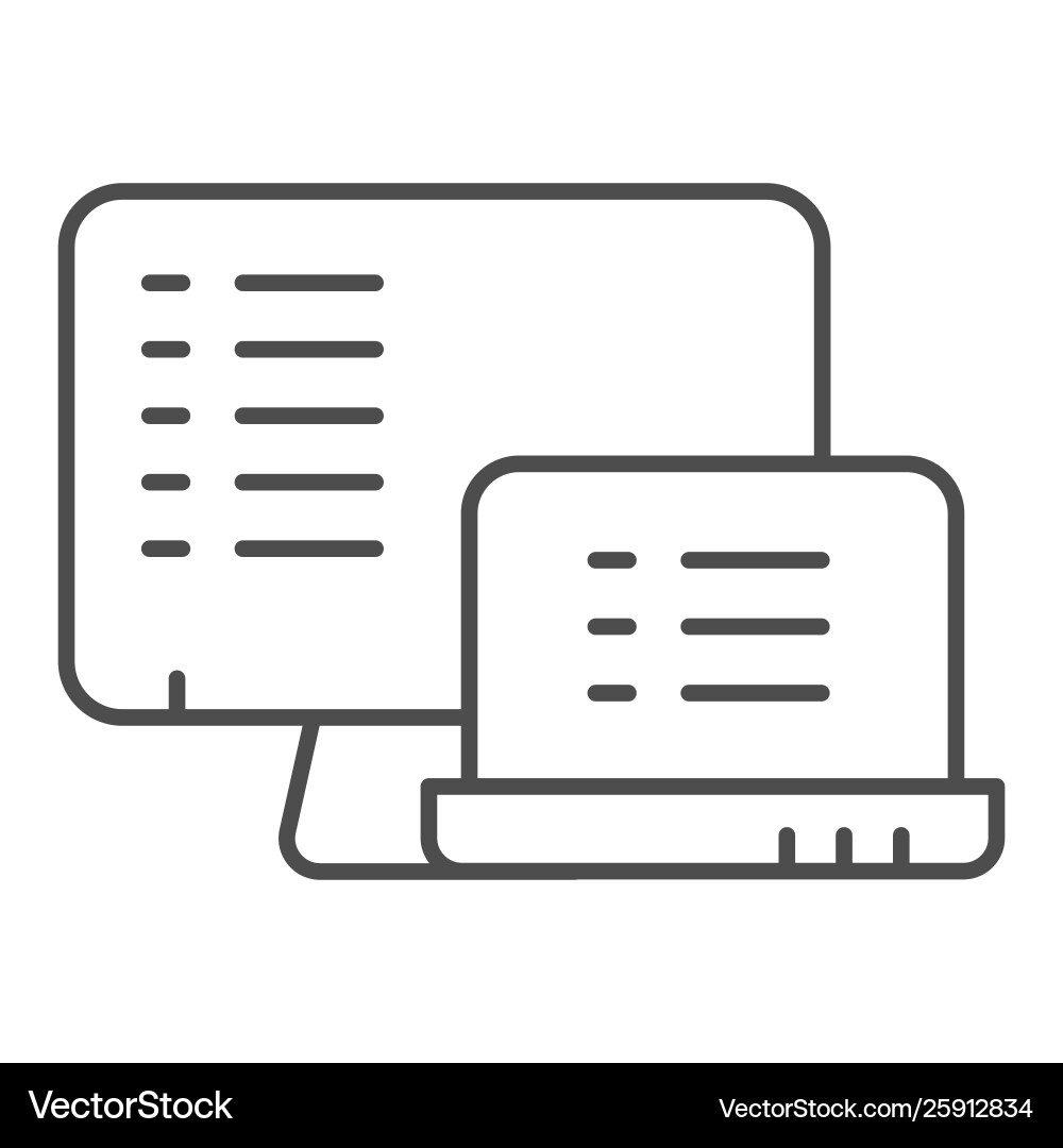 Monitors with list thin line icon lists vector image