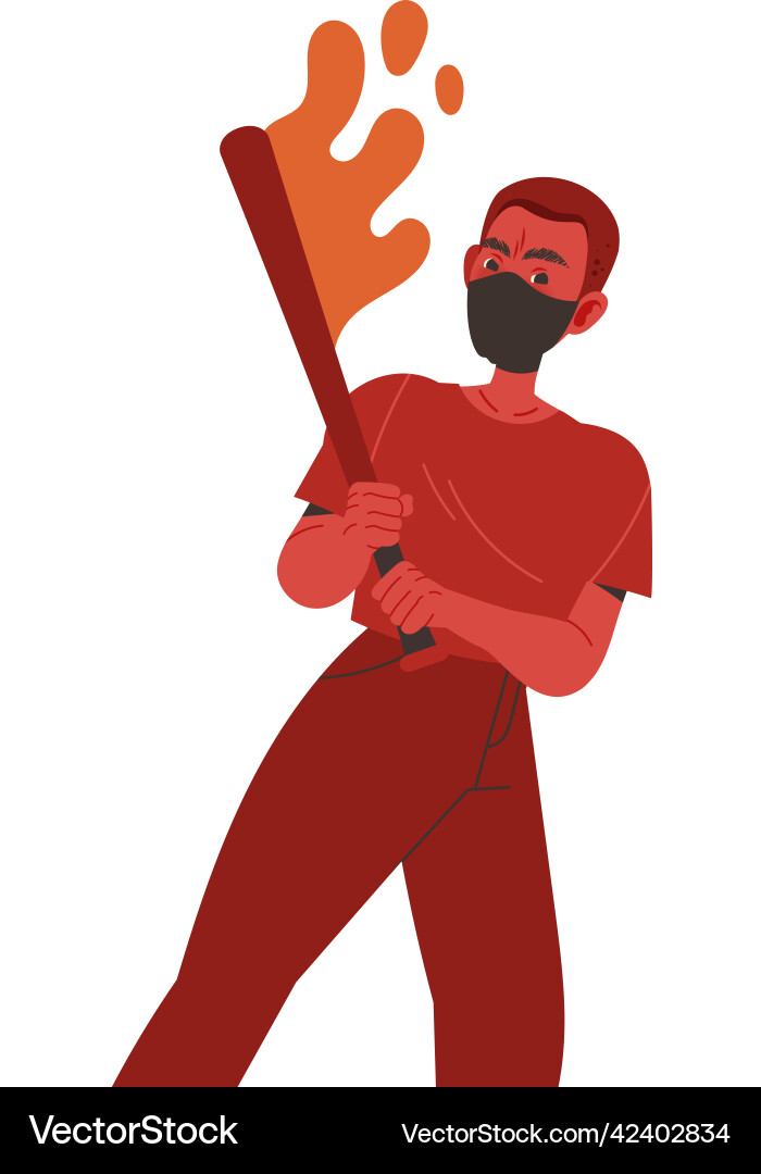 Red man aggressor with bat abusing and insulting Red man aggressor with bat abusing and insulting vector image