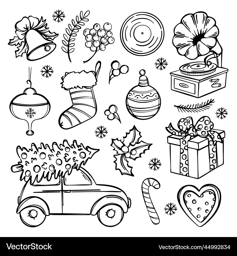 Retro Christmas Car with Tree vector image