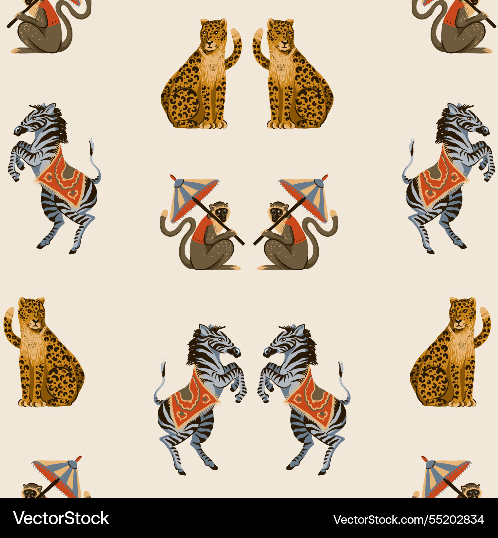 Seamless pattern with zebra leopard and monkey Seamless pattern with zebra leopard and monkey vector image