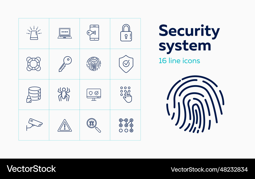 Security system line icon set key locked data Security system line icon set key locked data Vector Image