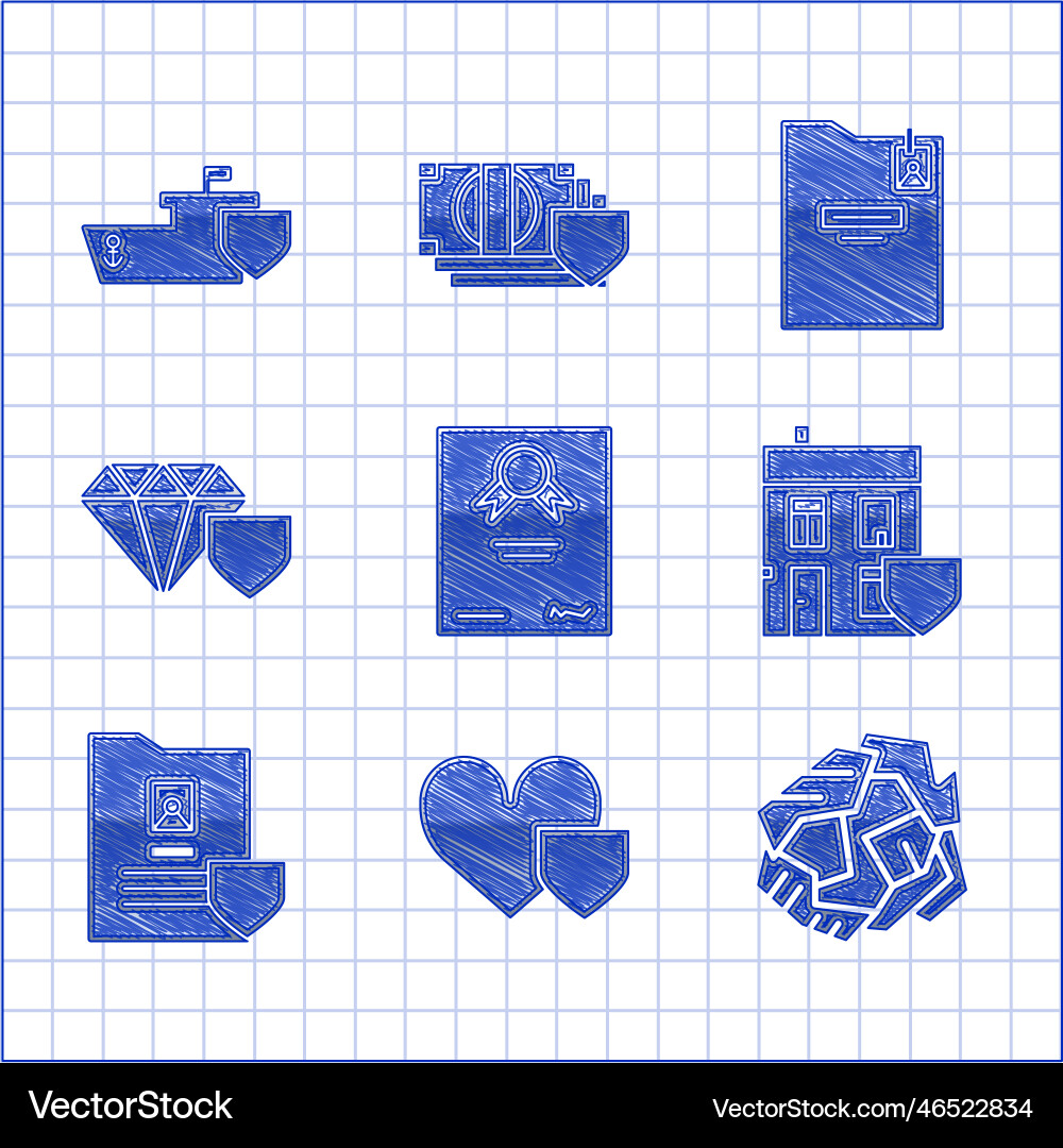 Set certificate template heart with shield Vector Image