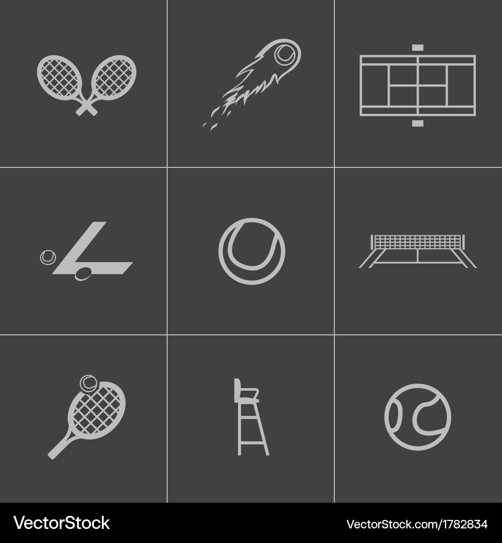 Tennis Icon Set - Black & White Vector Image