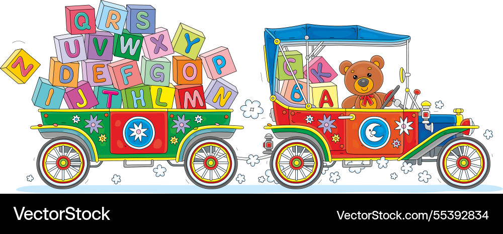 Toy auto full of blocks with letters Toy auto full of blocks with letters vector image