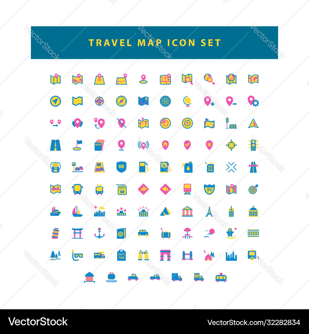 Travel and map icon set with flat color style vector image