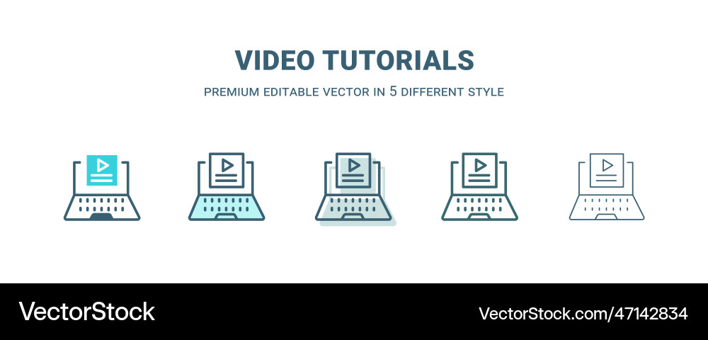 Video tutorials icon in 5 different style outline Video tutorials icon in 5 different style outline vector image