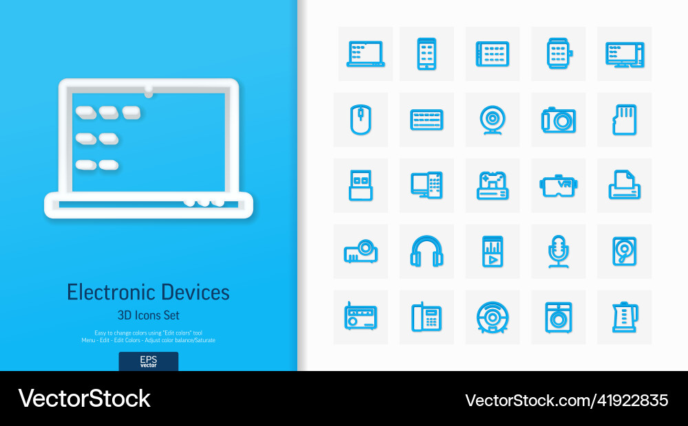 3d realistic style icons set with digital Vector Image