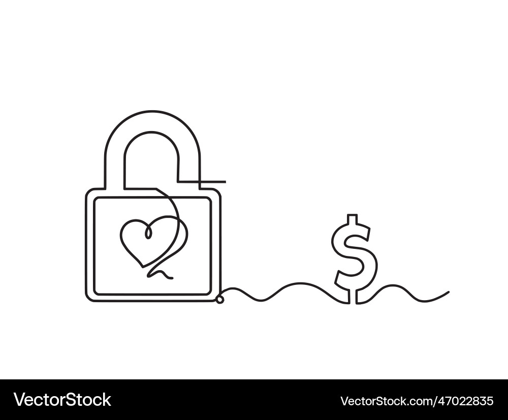 Abstract heart-lock with dollar as continuous vector image