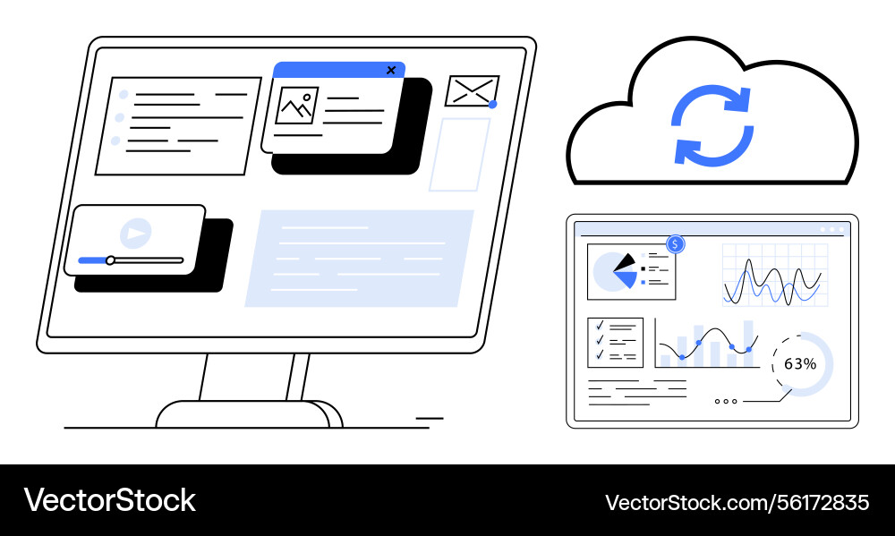 Cloud data synchronization across devices Cloud data synchronization across devices vector image
