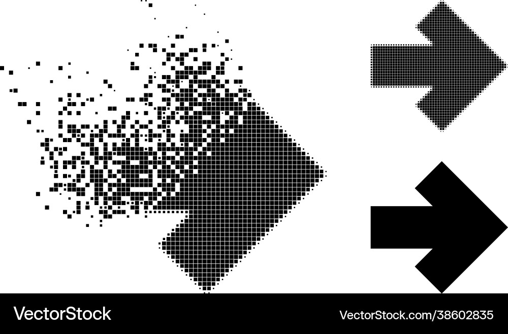 Disintegrating and halftone pixelated arrow right Disintegrating and halftone pixelated arrow right vector image
