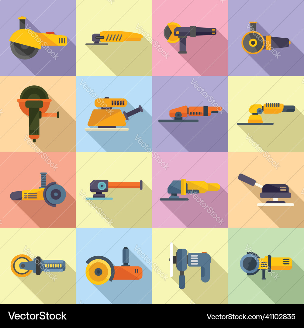 Grinding machine icons set flat build Grinding machine icons set flat build Vector Image