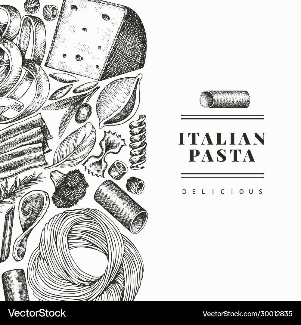 Italian pasta with additions design template hand Italian pasta with additions design template hand vector image