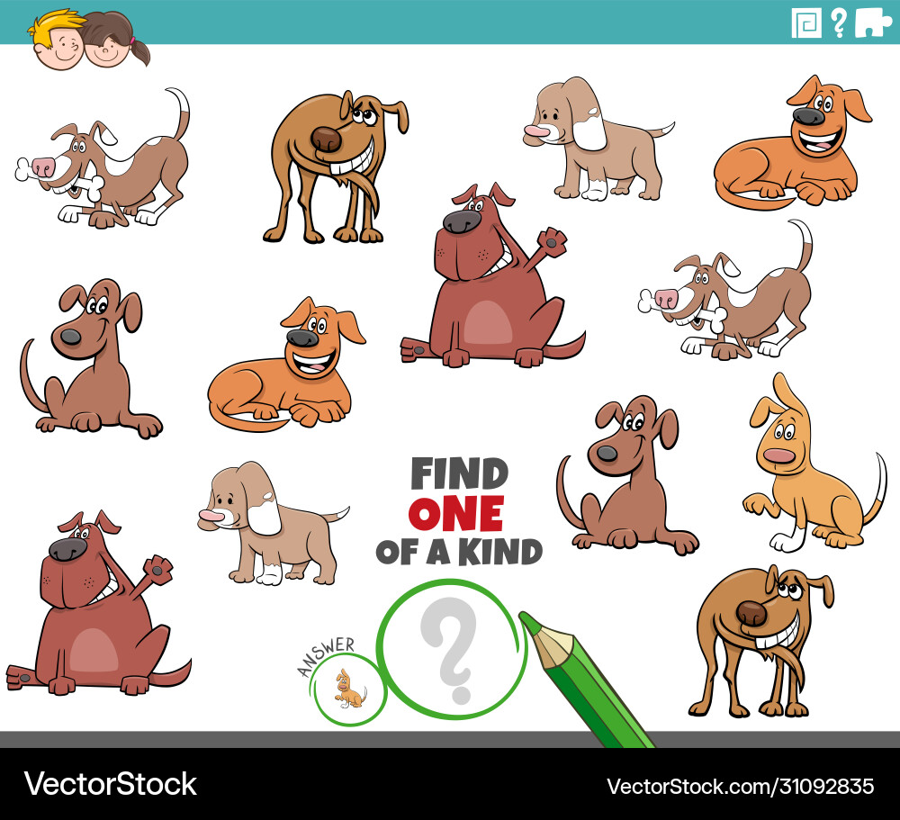 One a kind game for children with funny dogs Vector Image