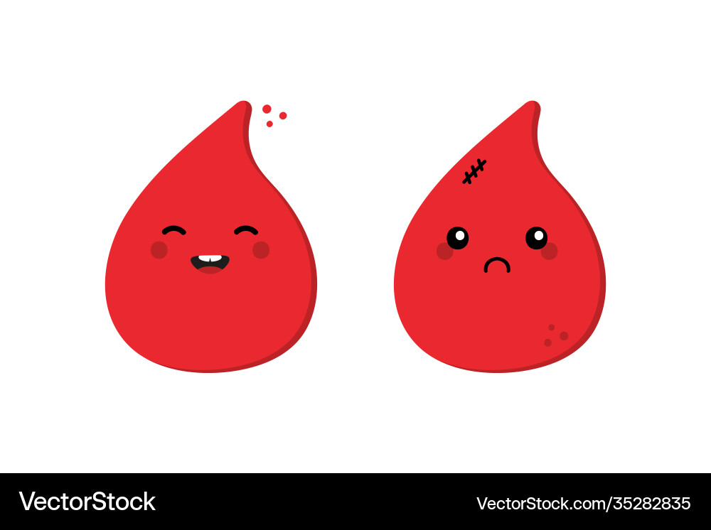 Red blood drops characters happy and sad Red blood drops characters happy and sad vector image