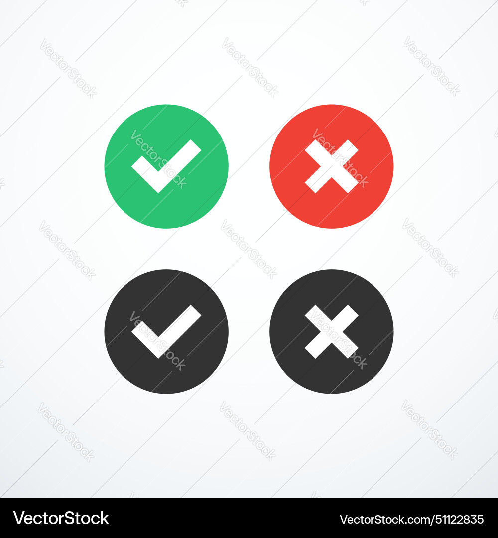 Tick cross icon button set check mark icons vector image