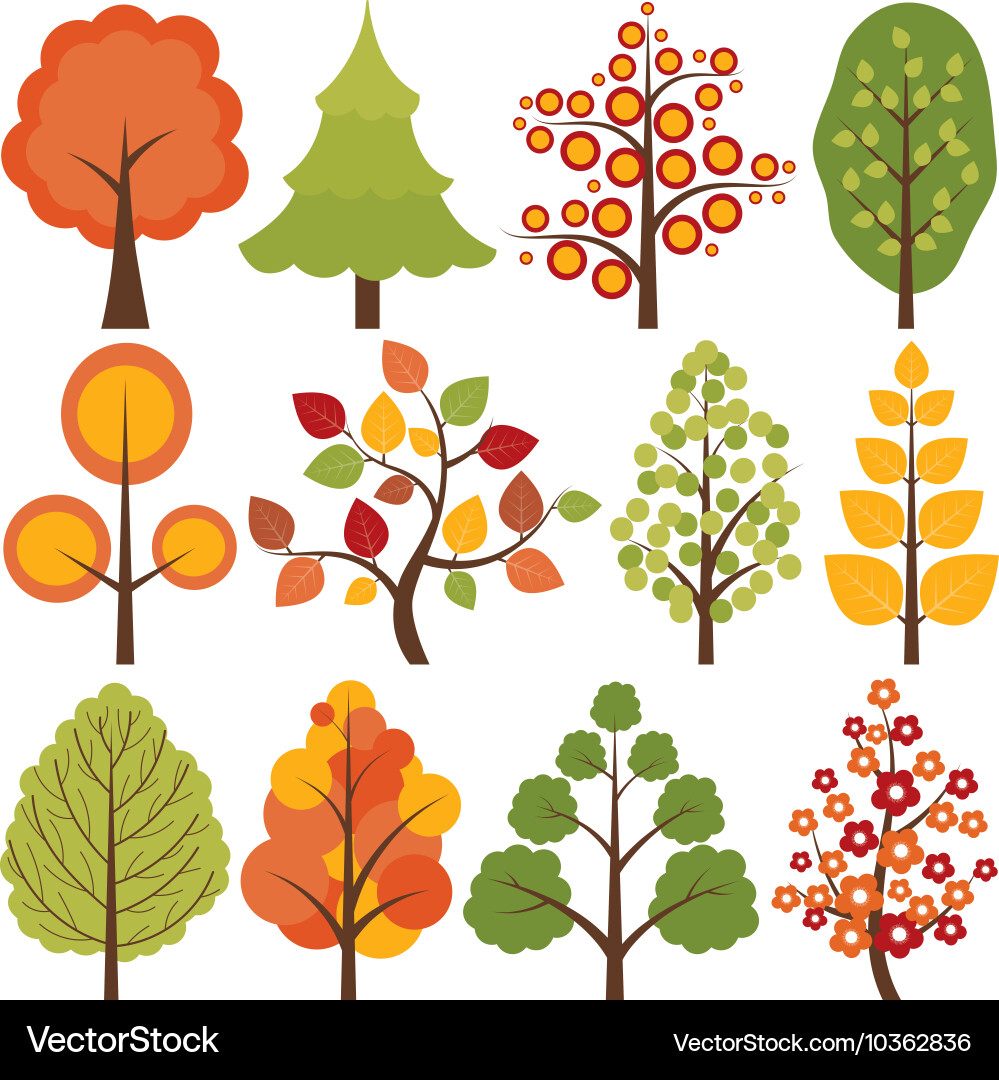 Autumn trees set vector image