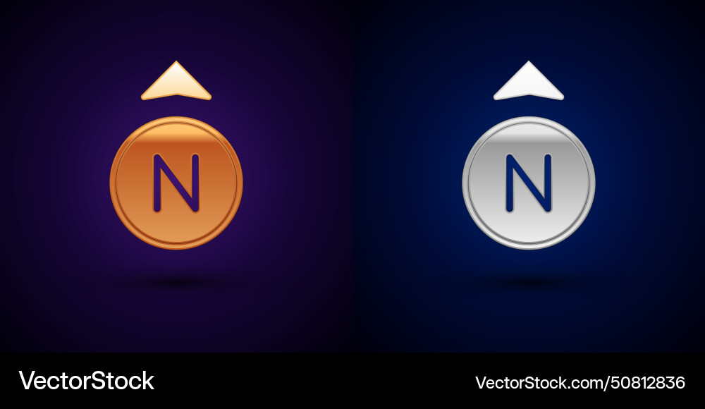 Gold and silver compass icon isolated on black Vector Image