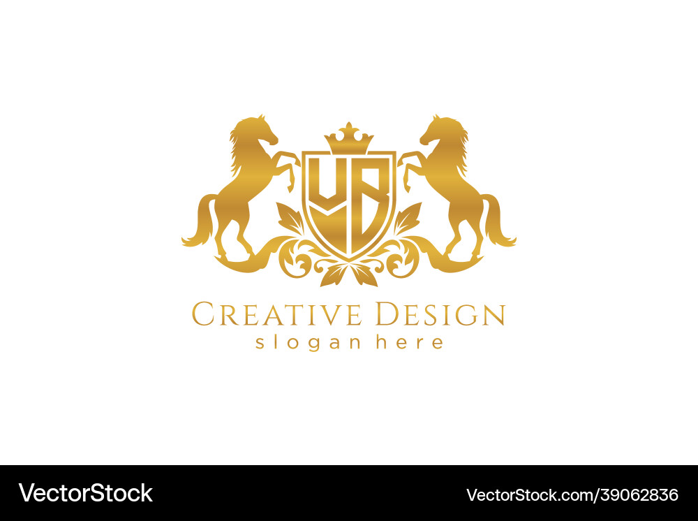 Initial vb retro golden crest with shield and two Initial vb retro golden crest with shield and two Vector Image