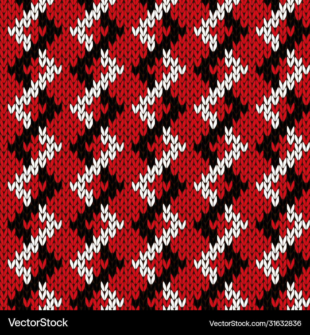 Knitting zigzag seamless pattern in red and white Vector Image