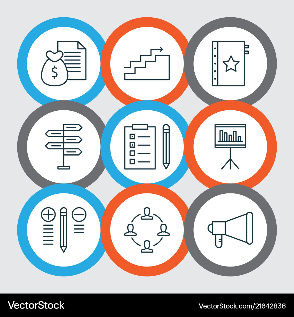Management icons set with task list promotion Vector Image
