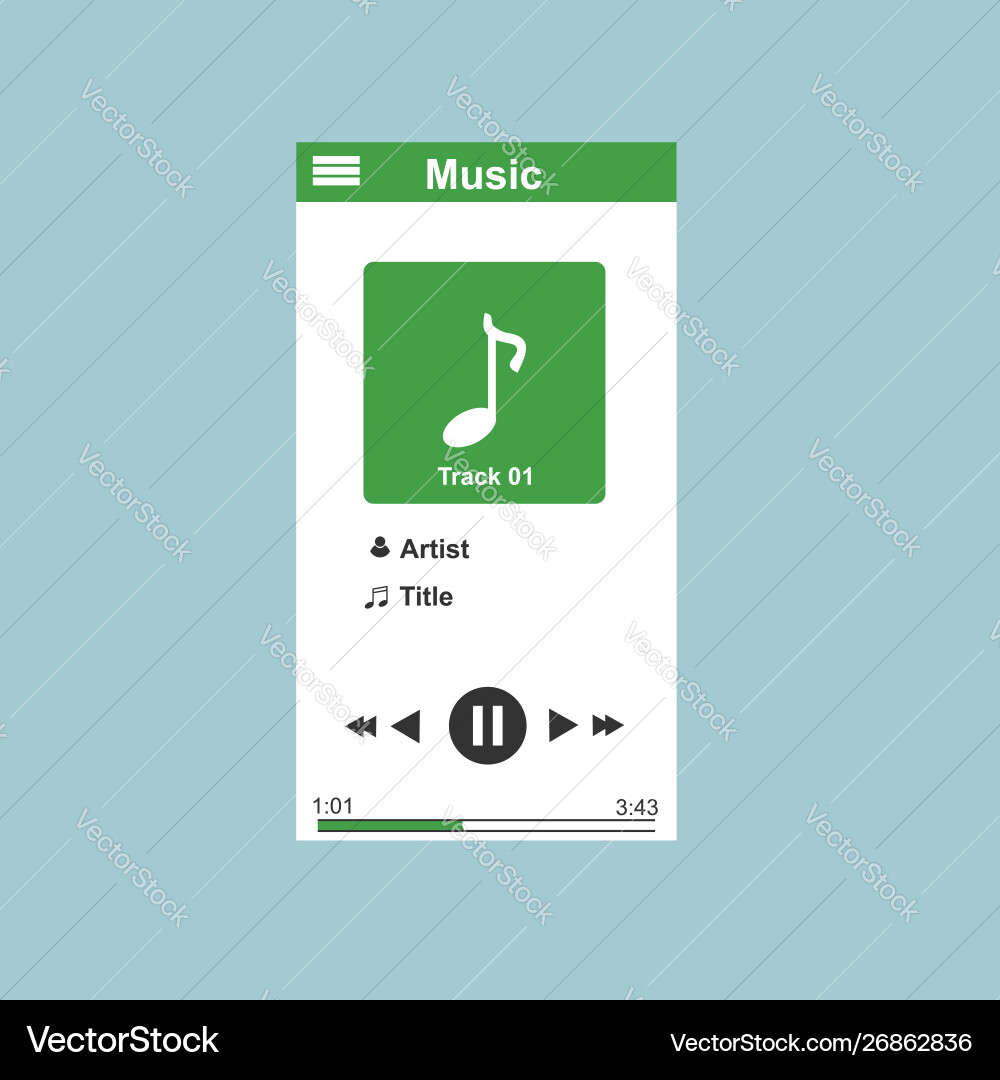 Media player application app template with flat Media player application app template with flat vector image