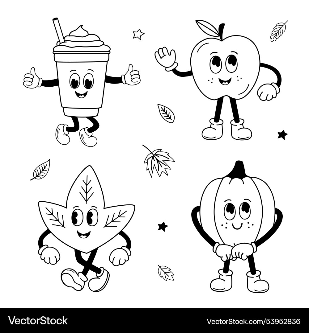 Outline set of isolated cute autumn leaf pumpkin Outline set of isolated cute autumn leaf pumpkin vector image