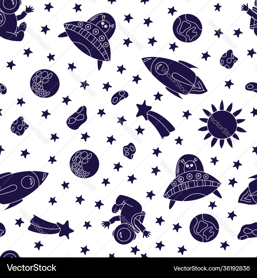 Seamless pattern with space elements blue vector image