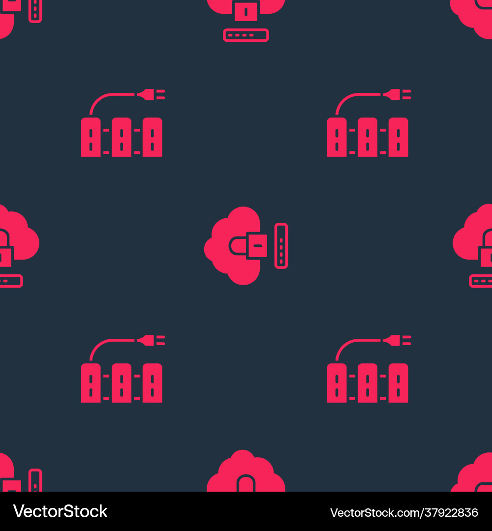Set server and cloud computing lock on seamless Set server and cloud computing lock on seamless vector image
