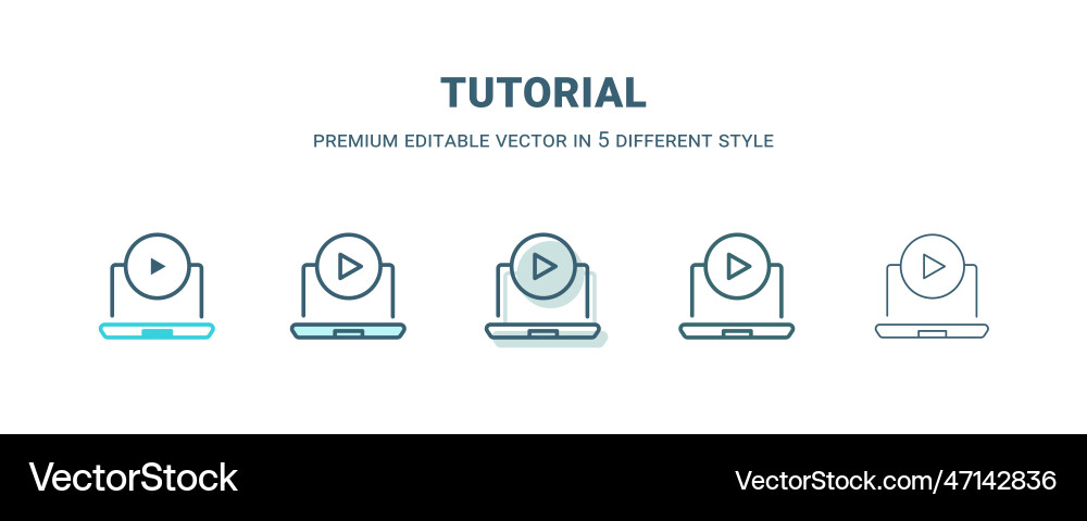 Tutorial icon in 5 different style outline filled Tutorial icon in 5 different style outline filled vector image