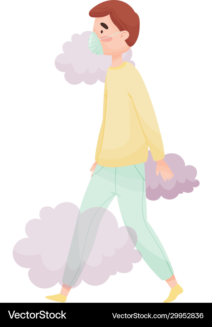 Young man walking wearing safety mask because Young man walking wearing safety mask because vector image