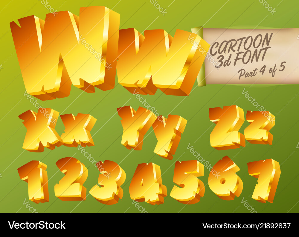 3d gold font in cartoon style comic yellow 3d gold font in cartoon style comic yellow vector image