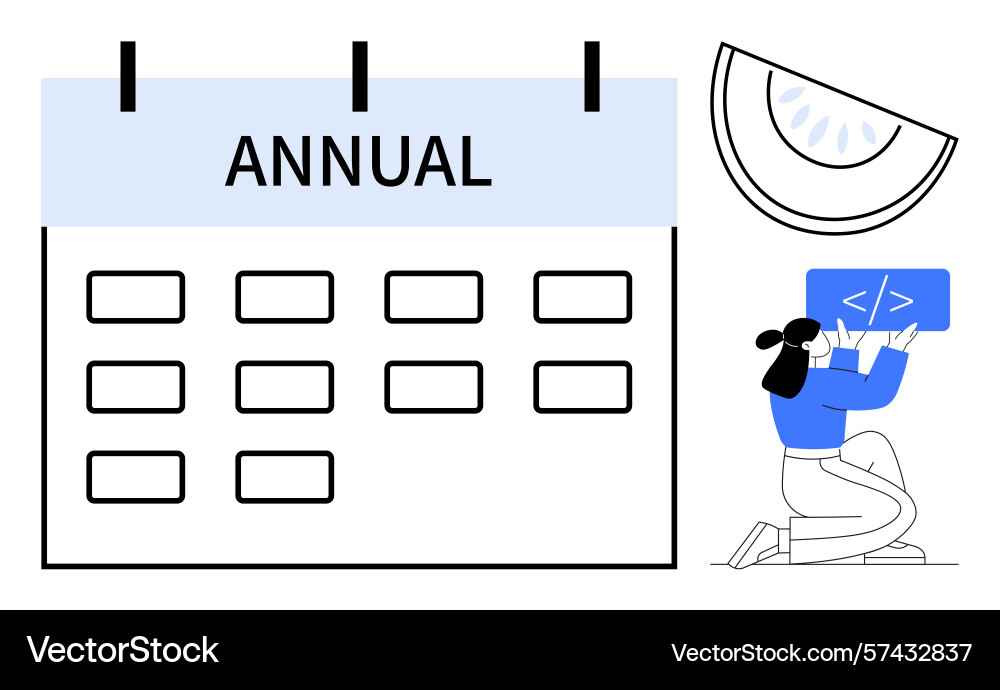 Annual calendar with coding element and playful Annual calendar with coding element and playful Vector Image