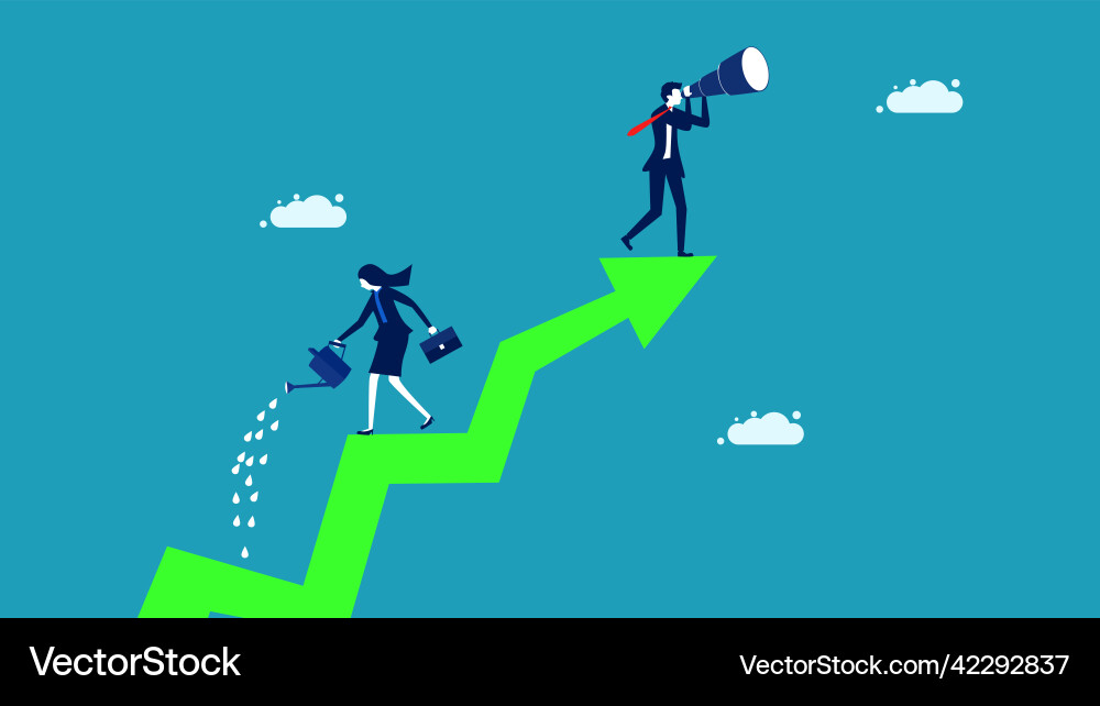 Businesswomen waters the growing trees growth Businesswomen waters the growing trees growth vector image