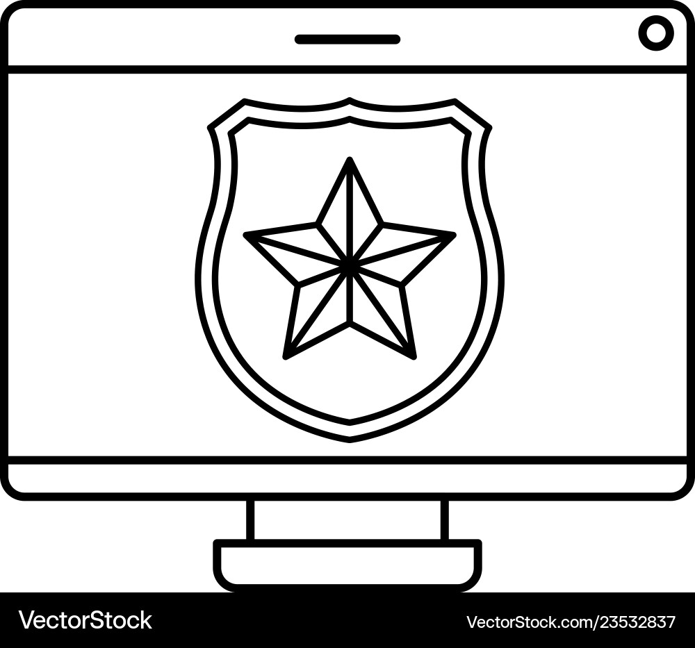 Computer screen with shield and star isolated icon Computer screen with shield and star isolated icon Vector Image