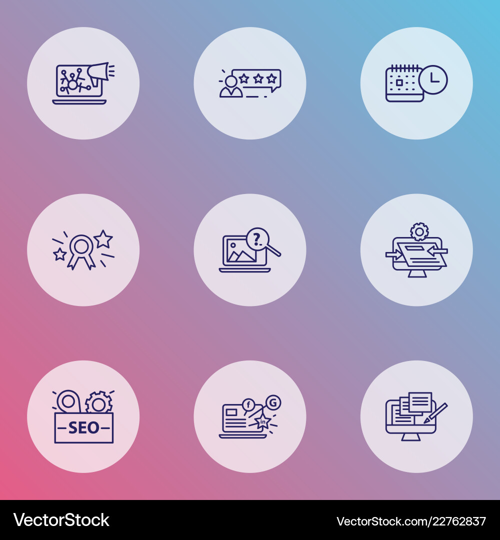 Optimization icons line style set with customers Optimization icons line style set with customers vector image