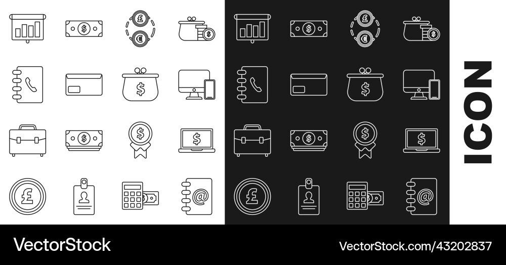 Set line address book computer monitor and mobile Set line address book computer monitor and mobile vector image