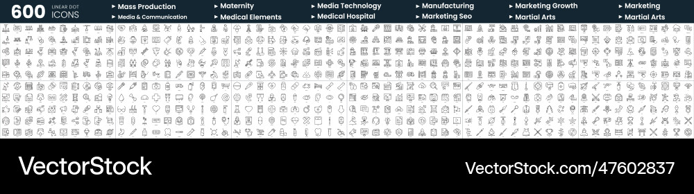 Set of 600 thin line icons in this bundle include Set of 600 thin line icons in this bundle include vector image