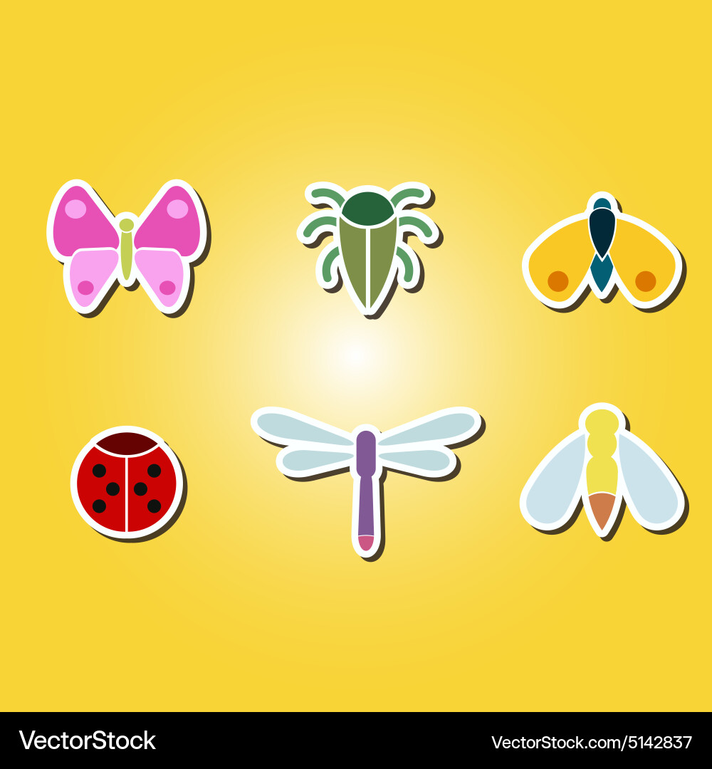 Set of color icons with various insects Vector Image